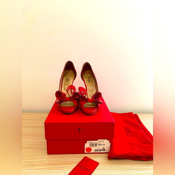 VALENTINO Garavani Red Bow Peep Toe Heels Size 36/6 - Picture 3 of 10
